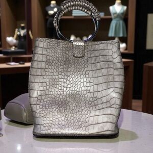 Beautiful Silver Crocodile-Embossed Bucket Handbag